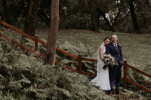 Portrait of bride and groom in stunning location at Pine Creek wedding venue near Mt. Morris, Illinois
